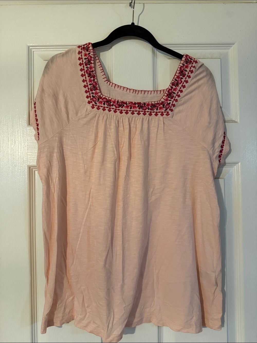 Style & Co. Light Pink Tunic with Red Embroidered Square Neck
